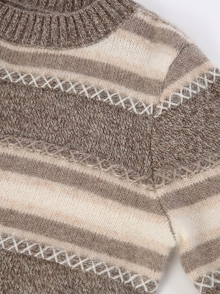 Kids Nordic Stripes Soft Earth Tones Cashmere Crewneck Sweater